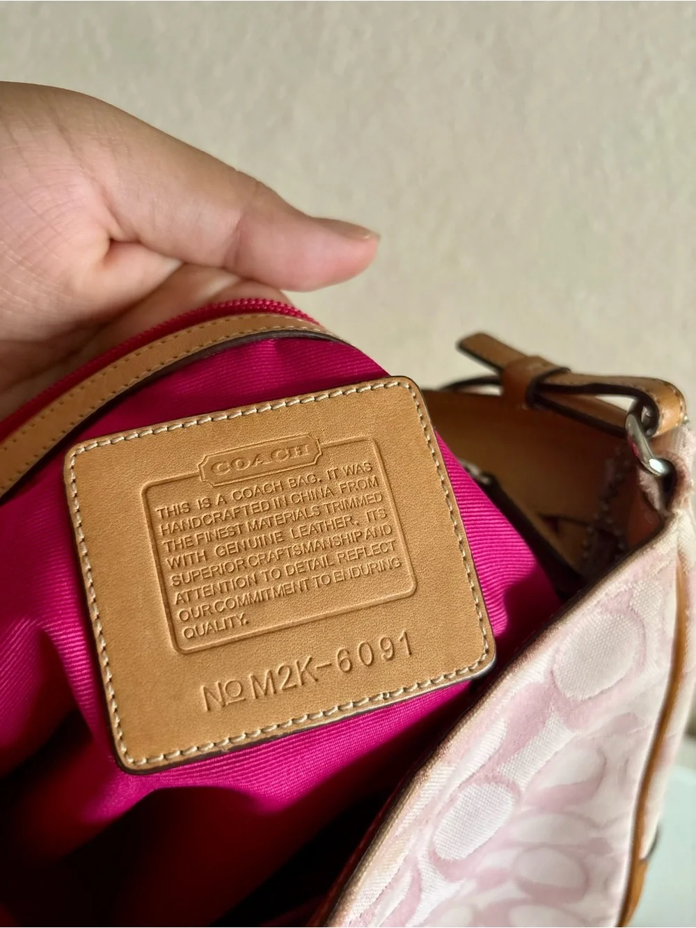Coach Pink Signature Canvas Hobo with Tan Leather Trim